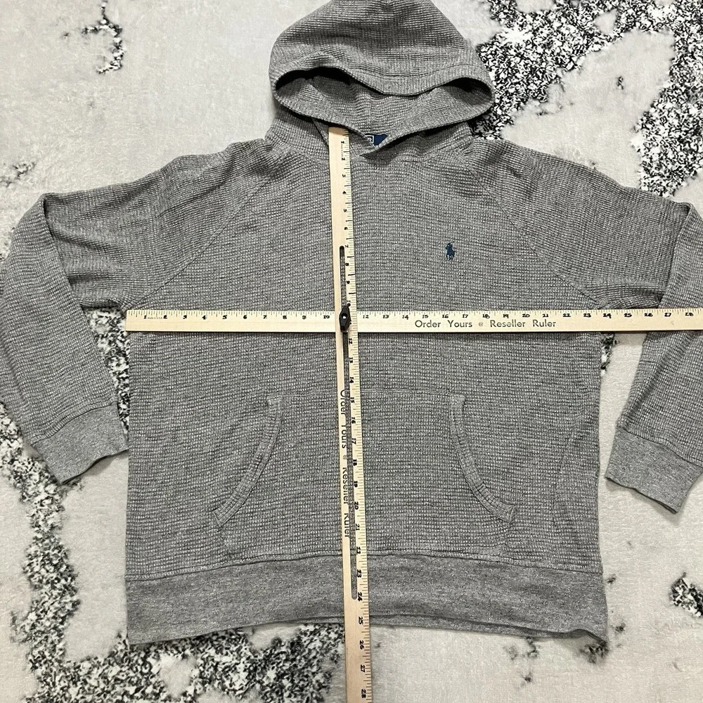 Polo Ralph Lauren Waffle Knit Hoodie Gray Pullover Pocket Mens Size M